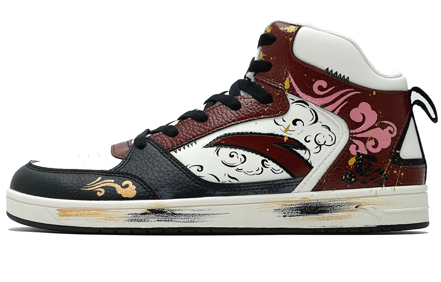 

Anta Мужские высокие скейтбордические кроссовки Little Zero Feeling, износостойкие и легкие, черный с красными элементами