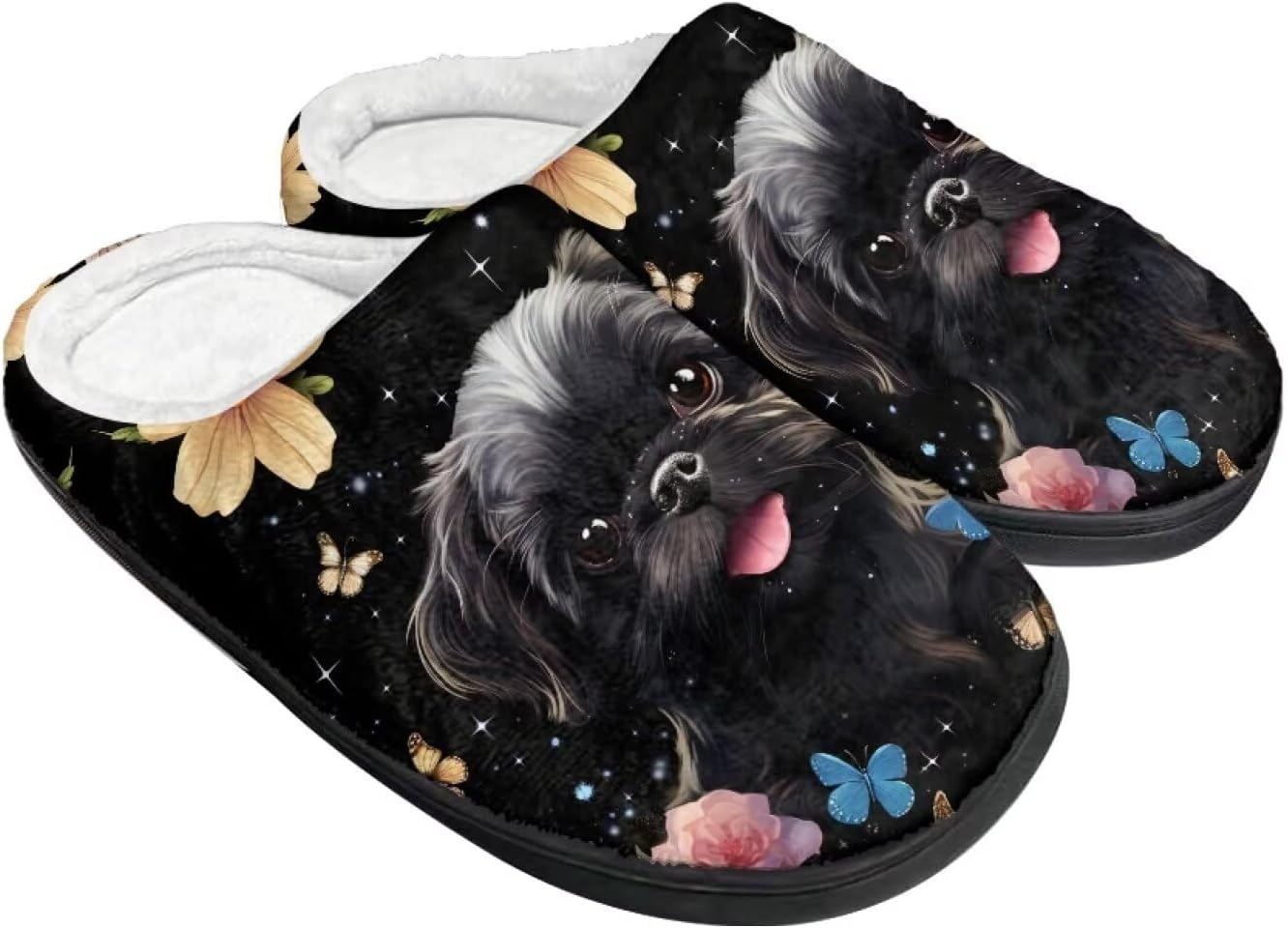 

Теплые плюшевые тапочки из фланели, уютные домашние тапочки для женщин и мужчин с противоскользящей подошвой Wanzuoeng, черный