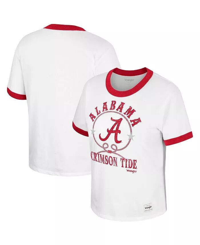 

Женская белая футболка с эффектом потертости Alabama Crimson Tide x Wrangler Freehand Ringer Colosseum