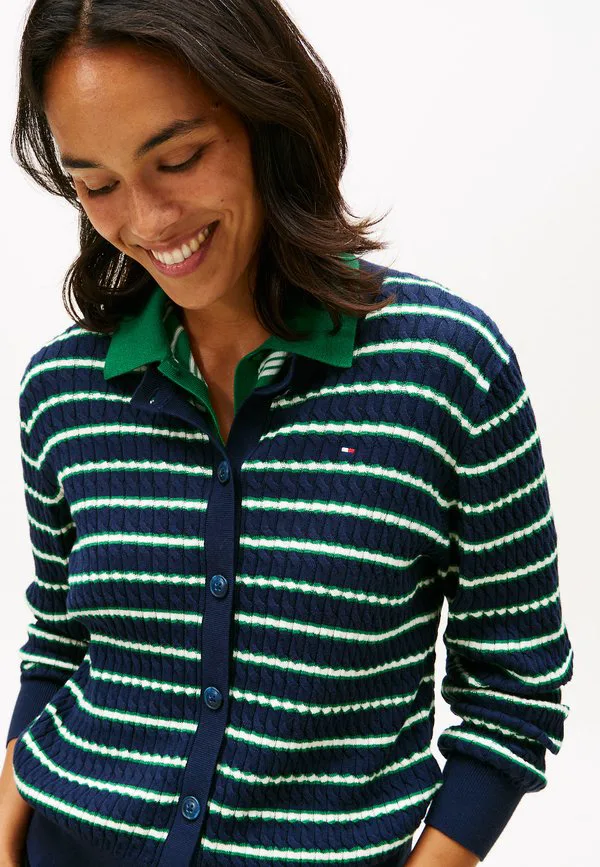 Кардиган с круглым вырезом и косами Tommy Hilfiger, Navy/Nouv Green/Calico Multi Stp — фото 4