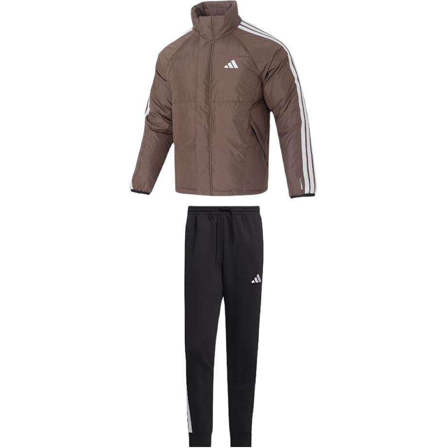 

Adidas Мужской повседневный спортивный комплект: коричневый верх + черные брюки, воротник-стойка средней высоты