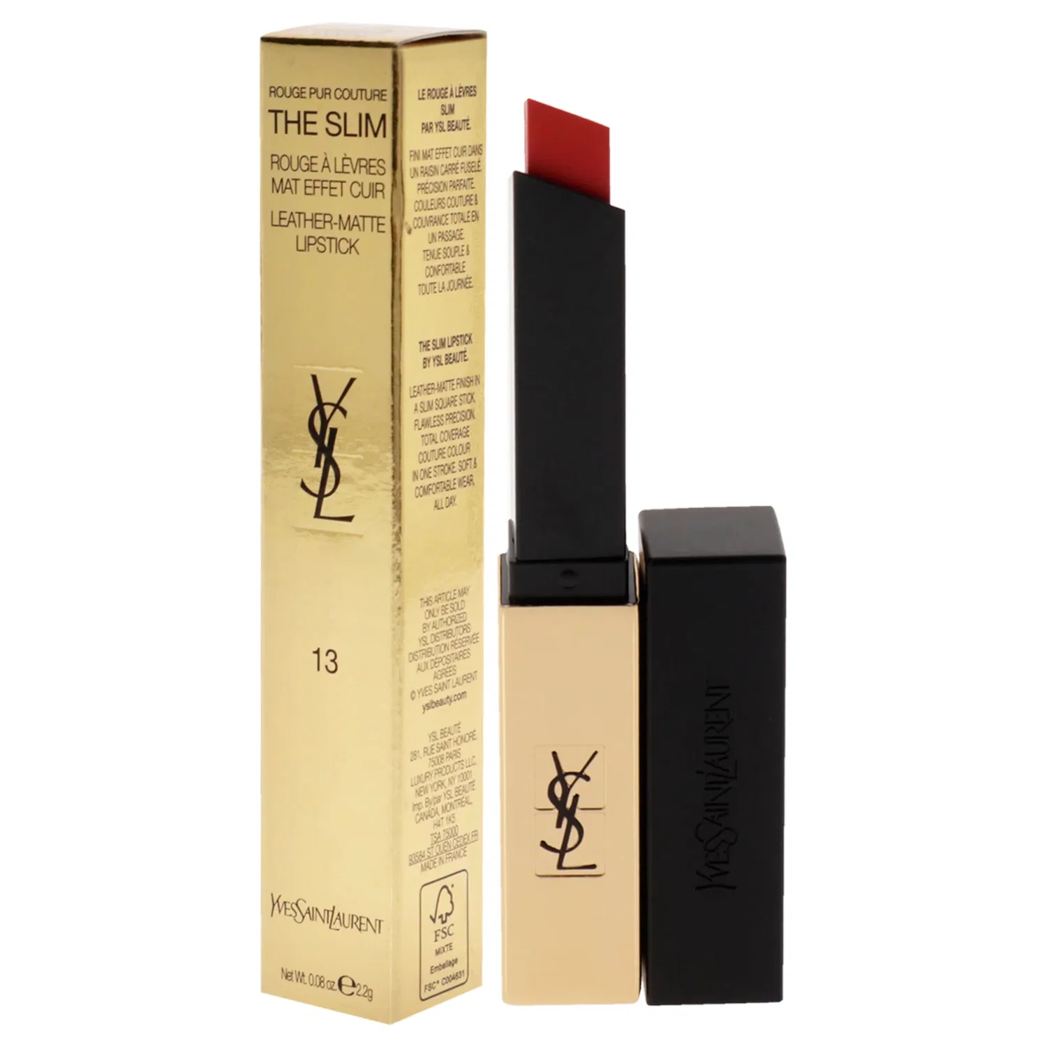 Матовая помада Rouge Pur Couture The Slim Matte Lipstick - 13 Original Coral от Yves Saint Laurent для женщин - 0,08 унции — фото 4