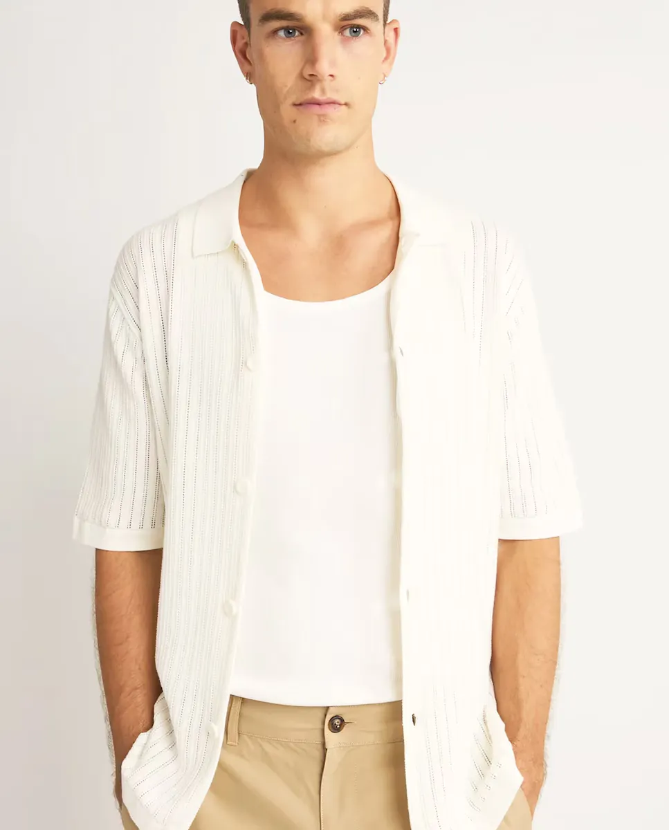 

Мужская поло Knit Button Down с коротким рукавом на пуговицах Rhythm, цвет Crudo