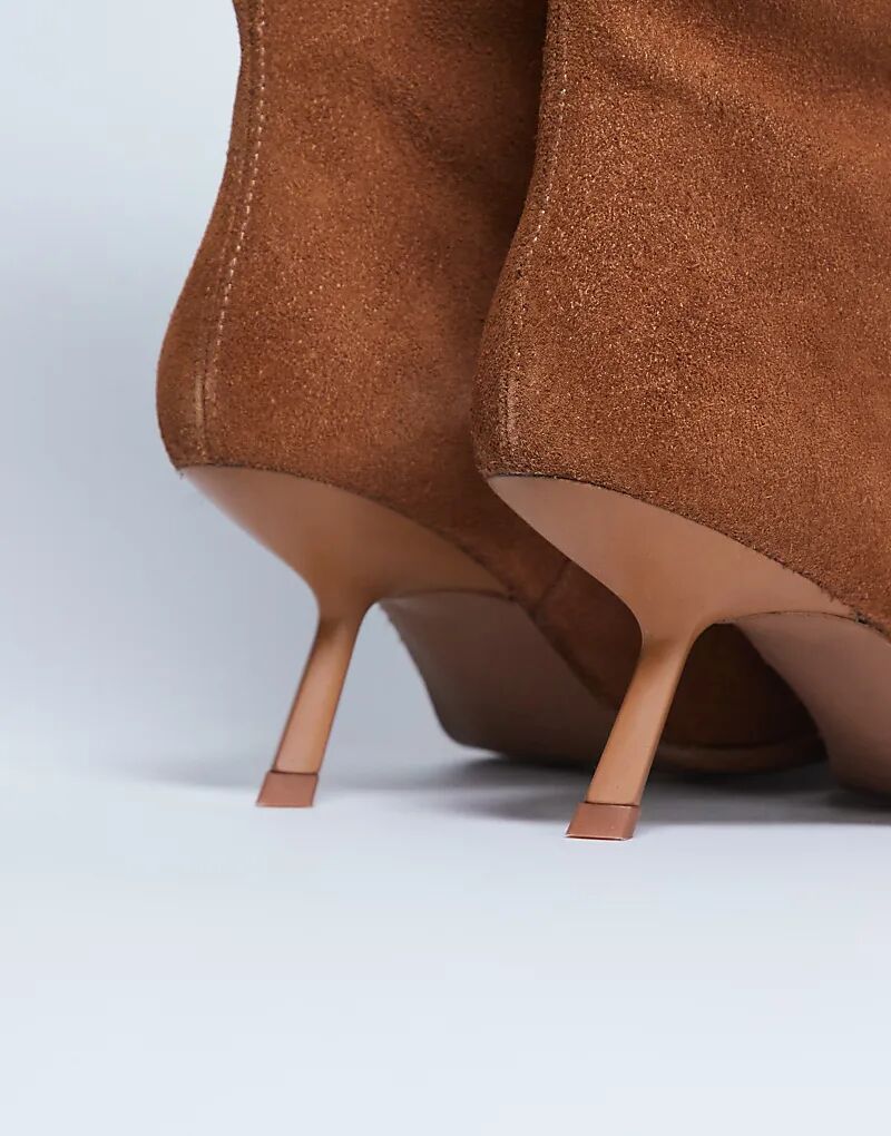 Сапоги Topshop Scarlett Premium из замши с квадратным носком, светло-коричневые — фото 3