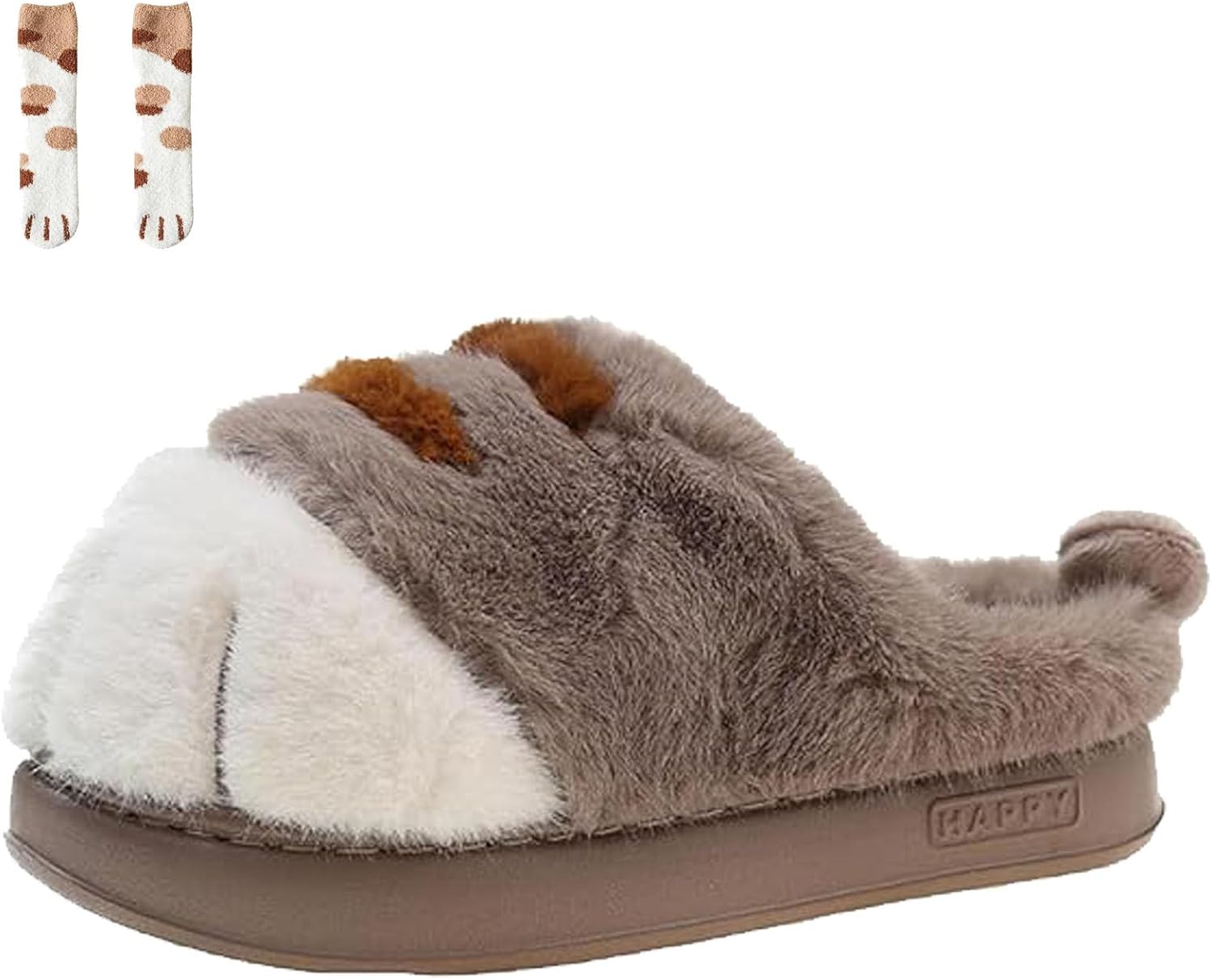 

Тапочки в виде кошачьих лапок 2026 года для женщин и мужчин, объемные пушистые тапочки с кошачьими лапками, теплые, уютные, нескользящие, для дома и улицы Generic, хаки