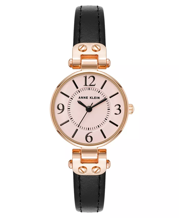 

Женские часы Quartz Black Essential с кожаным ремешком и металлическим корпусом розового золота, 26 мм Anne Klein, мультиколор
