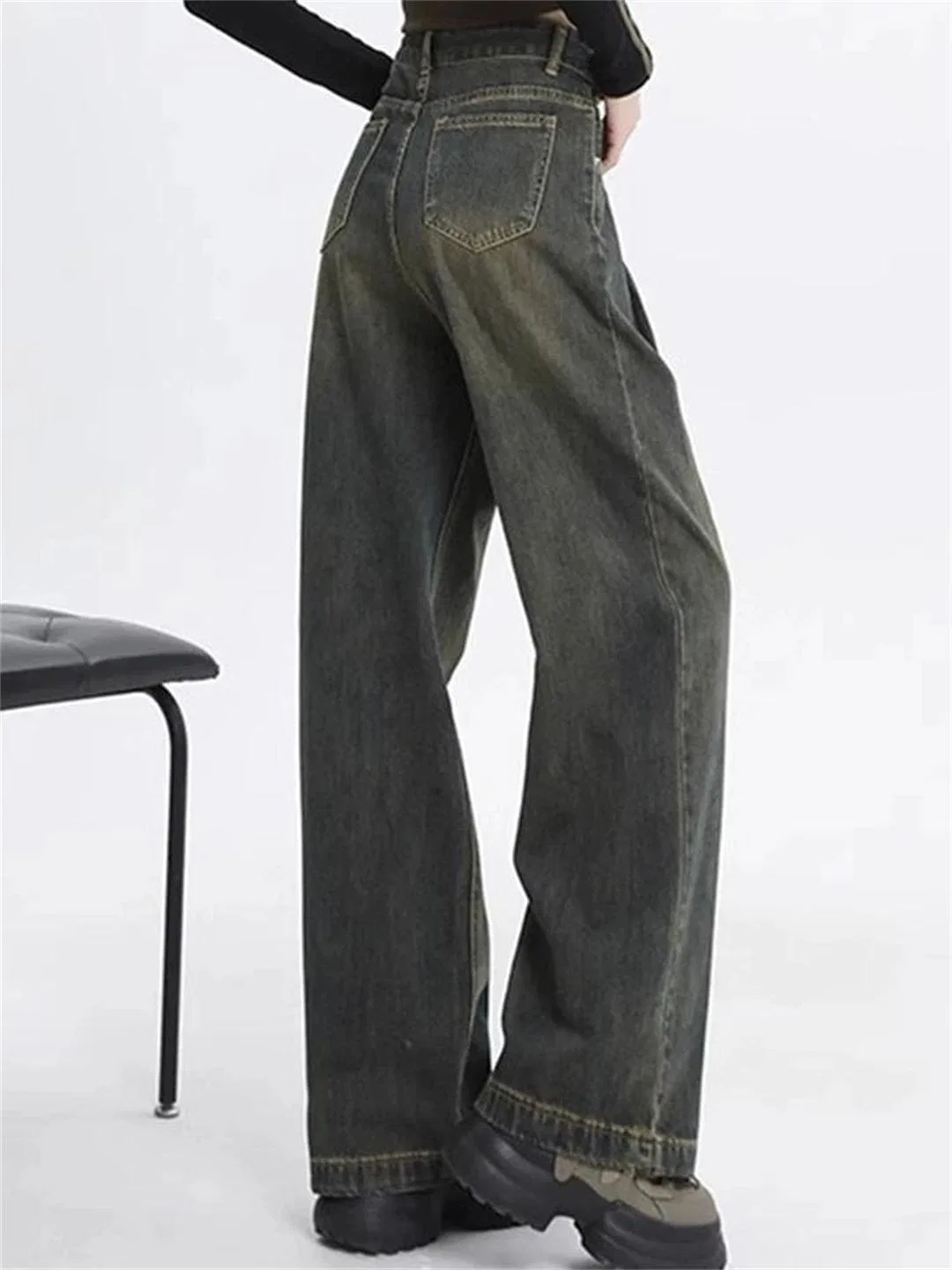 Джинсы свободные, Wide Leg, джинсы, Серый — фото 2
