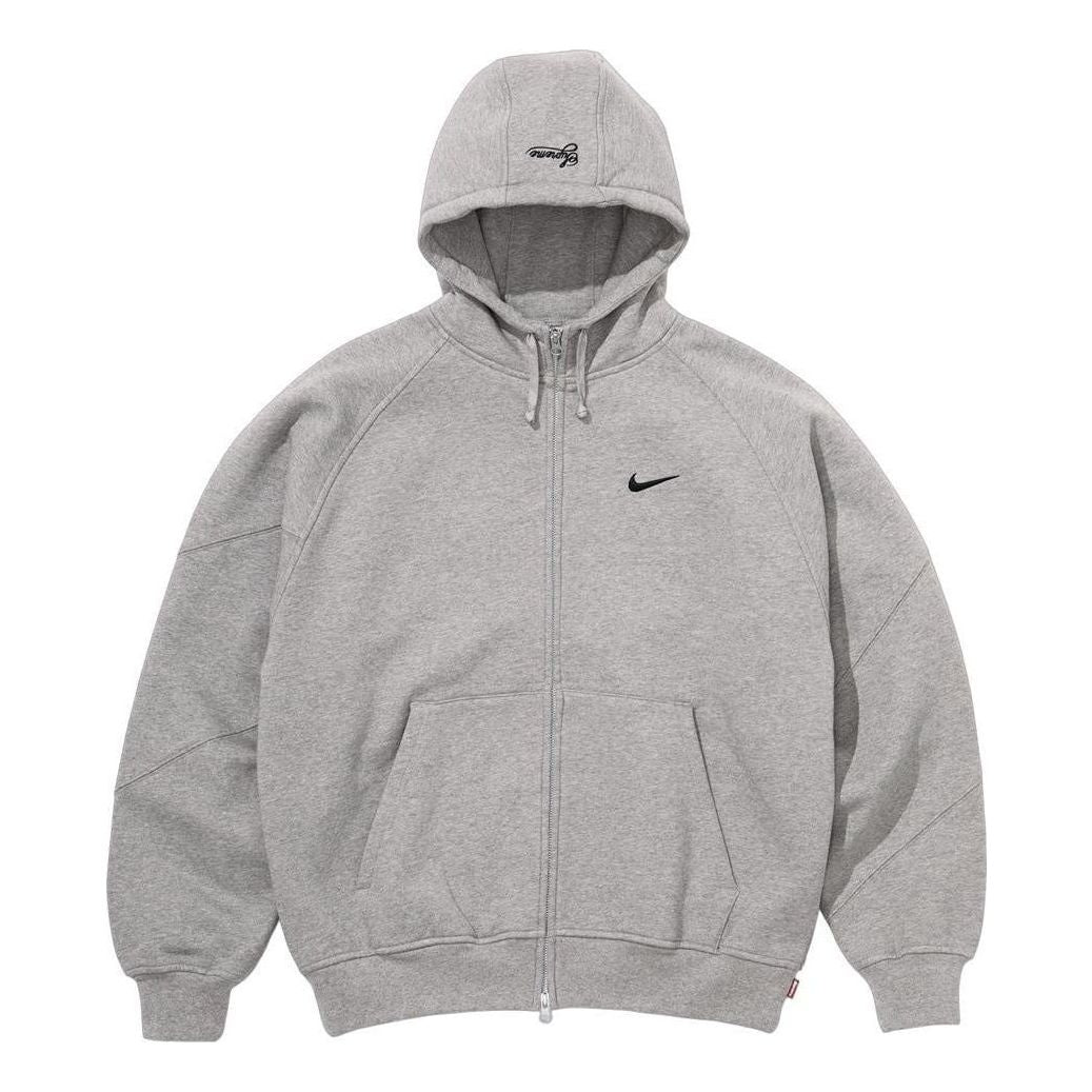 Толстовка Supreme x Nike на молнии с капюшоном, цвет «серый меланж» — фото 2