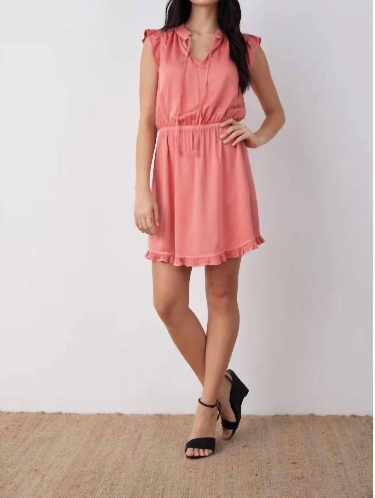 

Bella Dahl Мини-платье из тенсела с оборками на рукавах, нежно-розового цвета