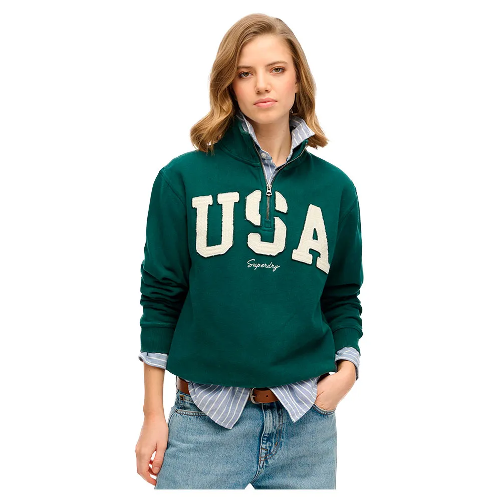 

Толстовка Superdry Athletic Ess Applique half zip, зеленый