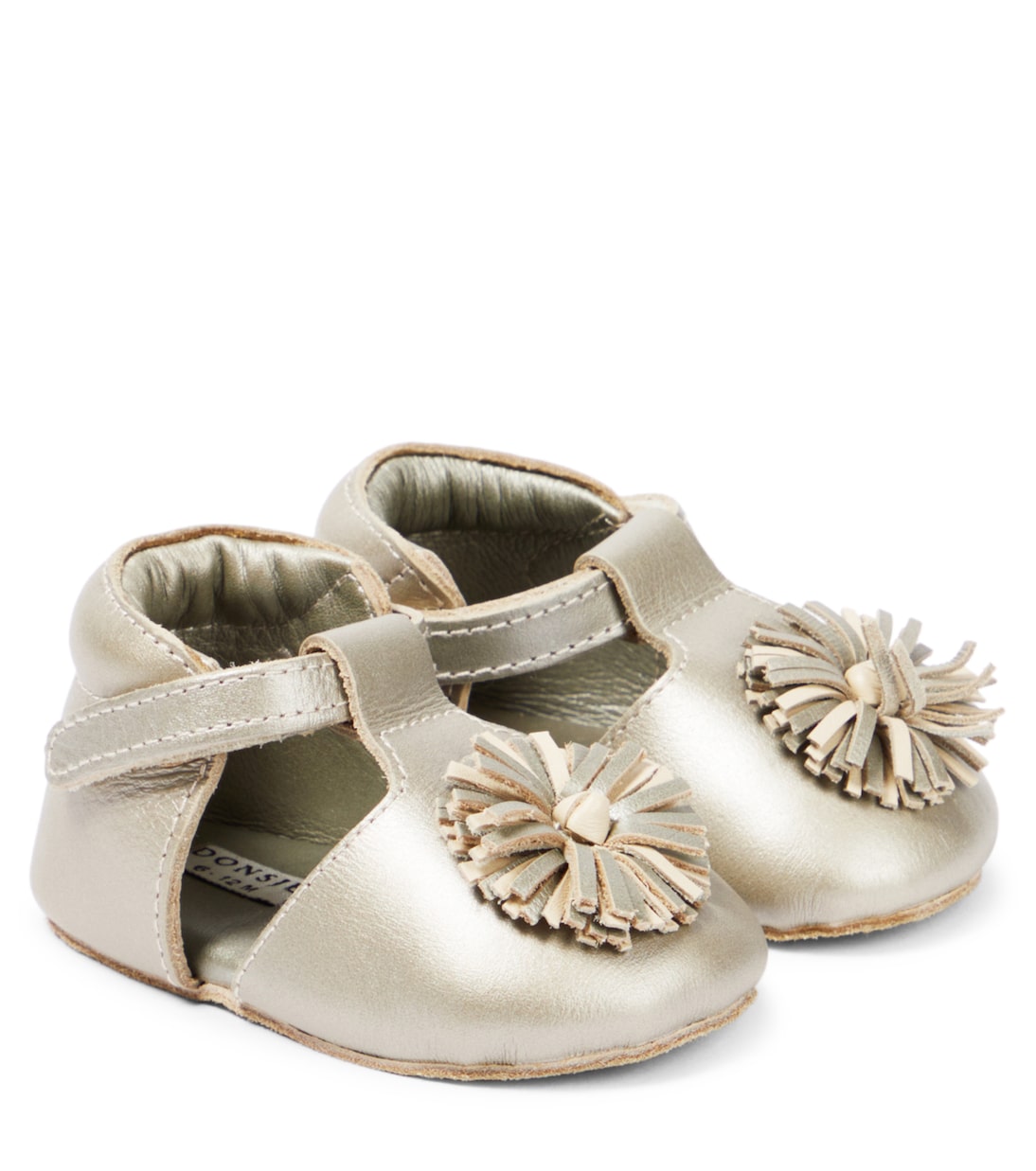 

Кожаные туфли с аппликацией Baby Poms Donsje, Champagne Metallic Leather