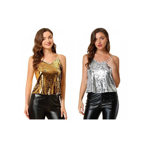 

2 упаковки женских топов-ками с пайетками на тонких бретелях Inspire Chic, Silver And Gold Black