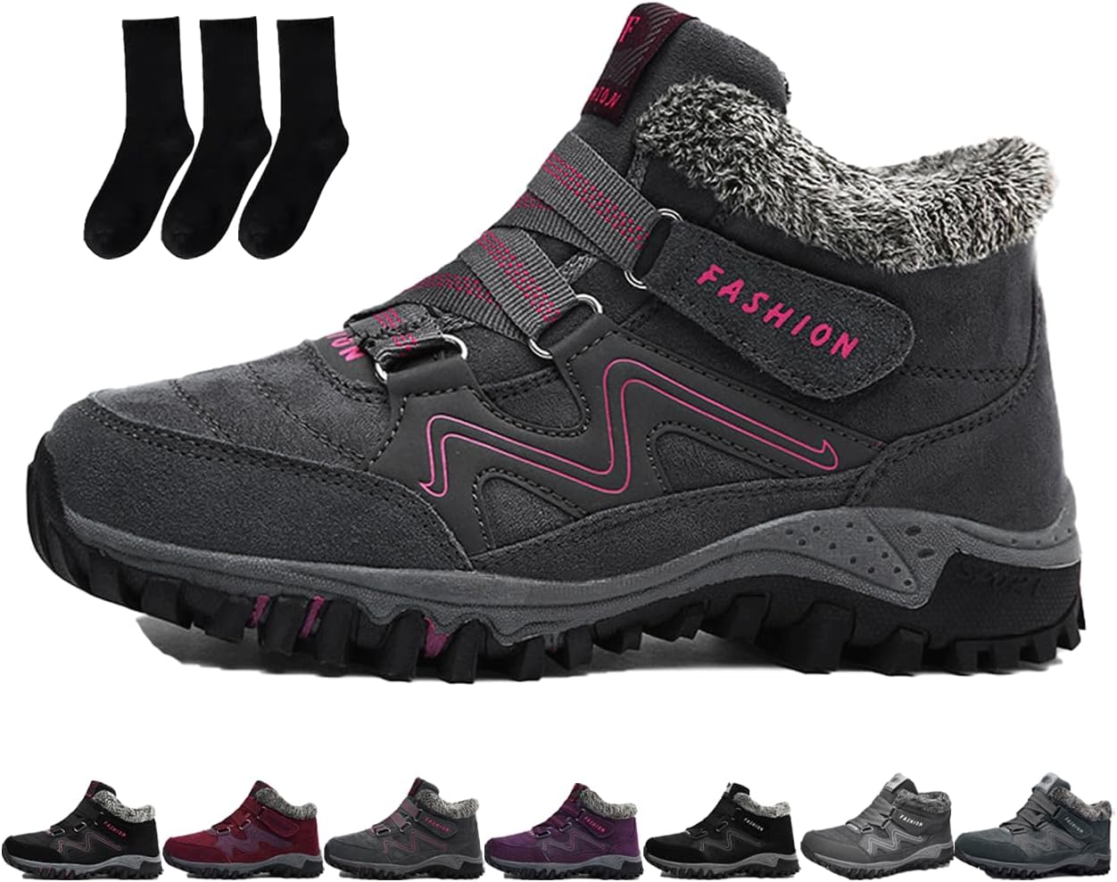 

Мужские и женские зимние термоботинки, водонепроницаемые удобные снежные ботинки, обувь с меховой подкладкой до щиколотки, легкая противоскользящая обувь для улицы Generic, красный/розовый