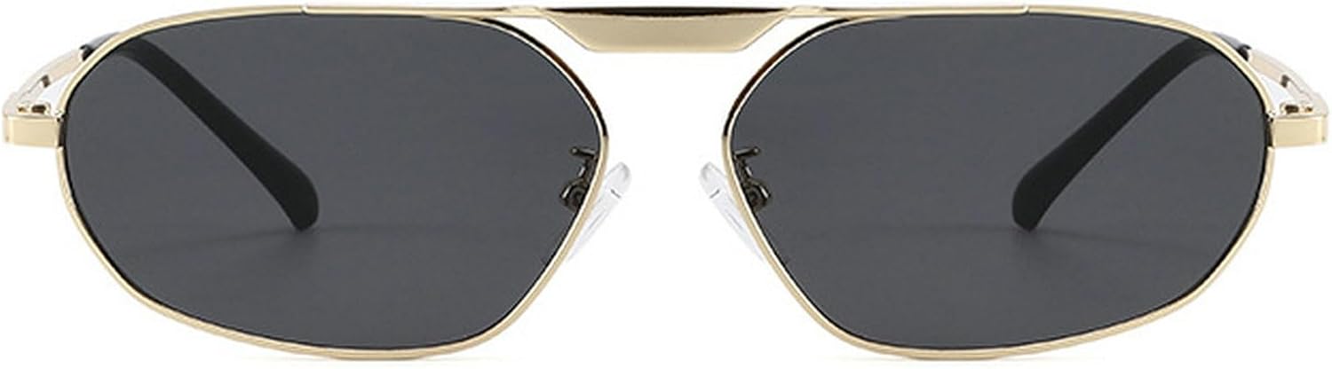 

Небольшие модные солнцезащитные очки-пилот с защитой от УФ-излучения, ретро-очки из металла для женщин, стильные узкие солнцезащитные очки цвета шампанского 2025 года mincl, Gold Black