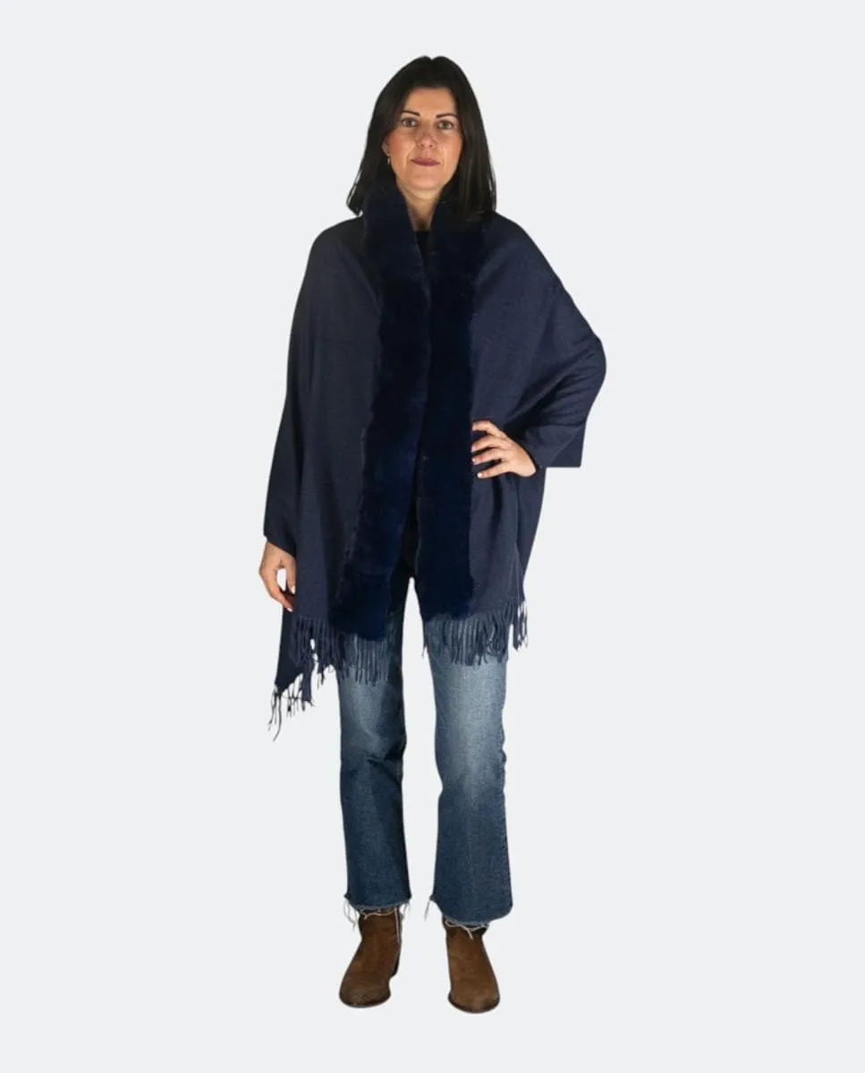 

Прямоугольная накидка из мягкой ткани с деталями из меха Kbas, синий