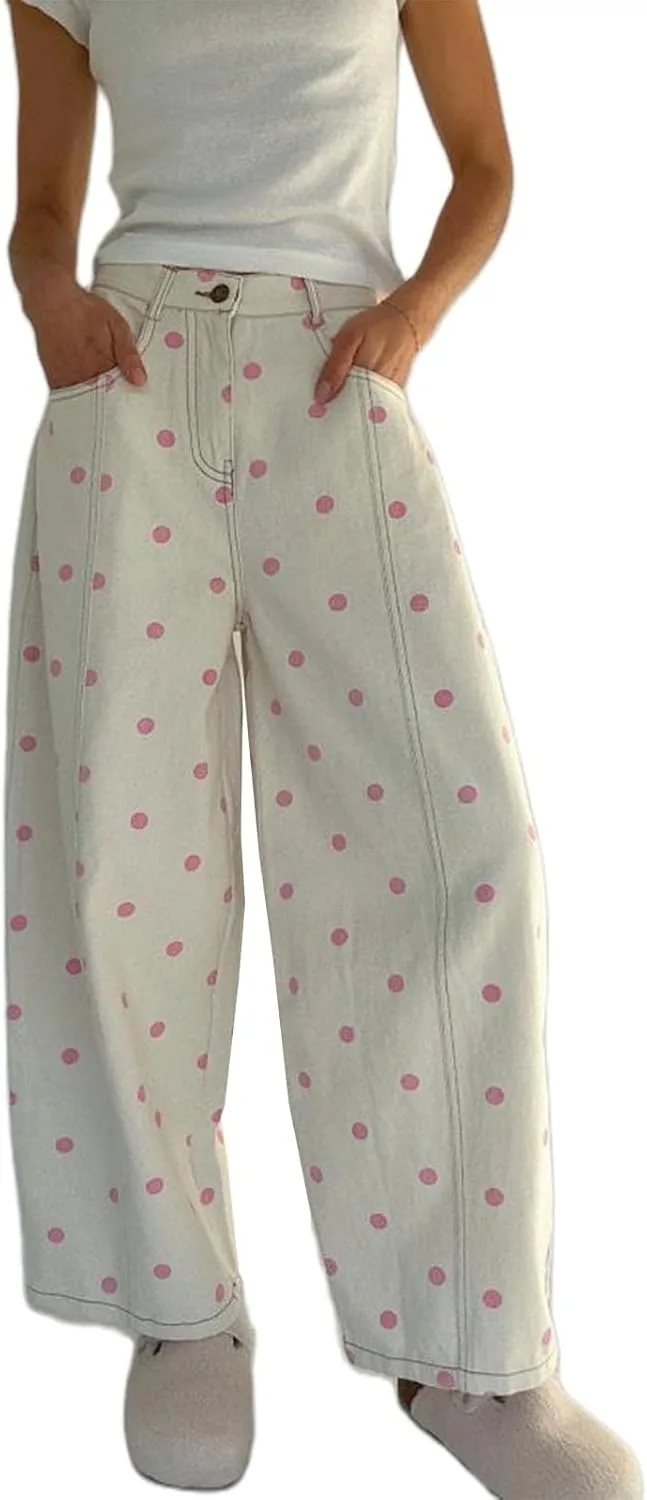 

Женские джинсы в горошек Mid Rise Wide Leg с карманом Muineobuka