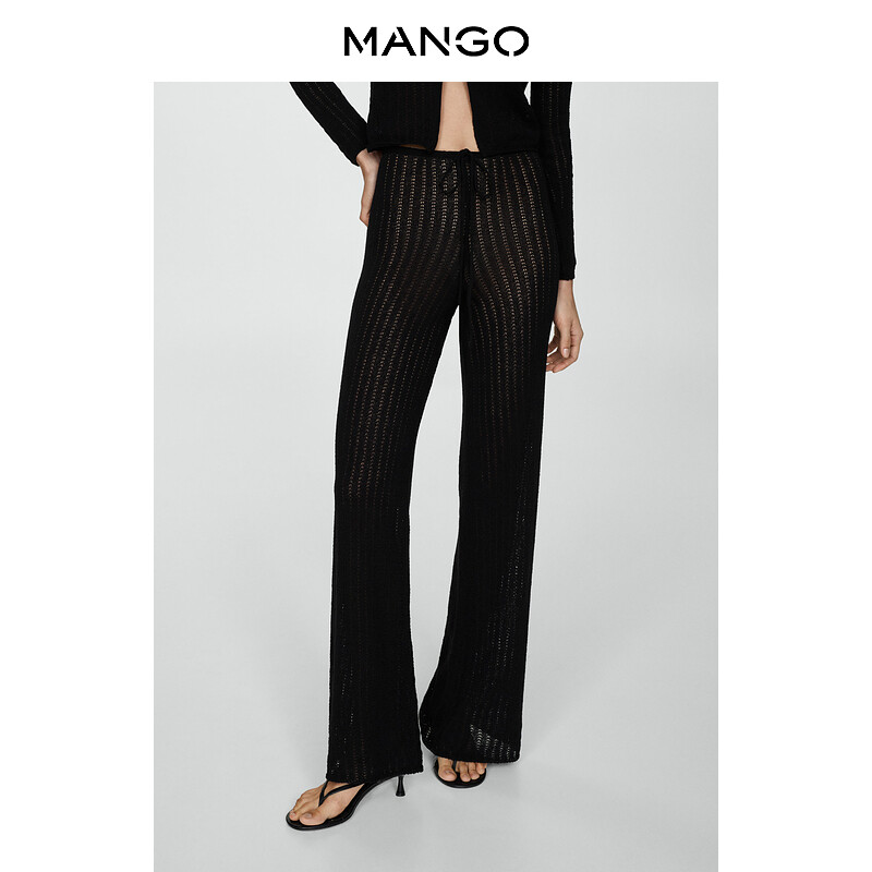 

Женские брюки Mango хлопковые с эластичной резинкой на талии, черный