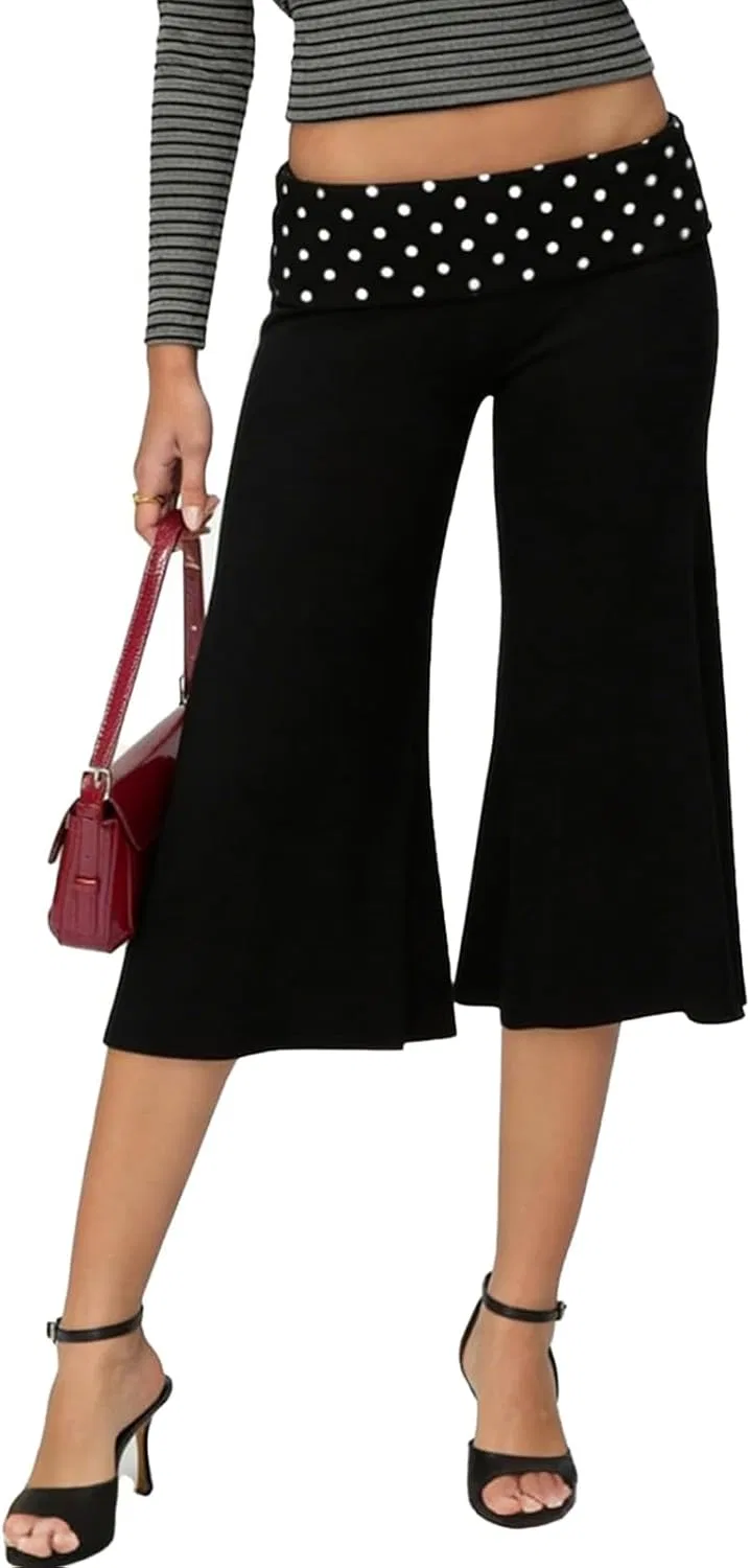 Капри для йоги с широкими штанинами, Low Rise, Fold Over, D005- Light Gray