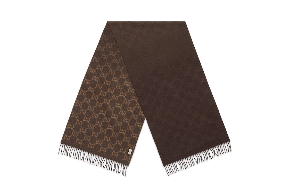 

GUCCI Джаккардовый шарф с бахромой Gg, Brown