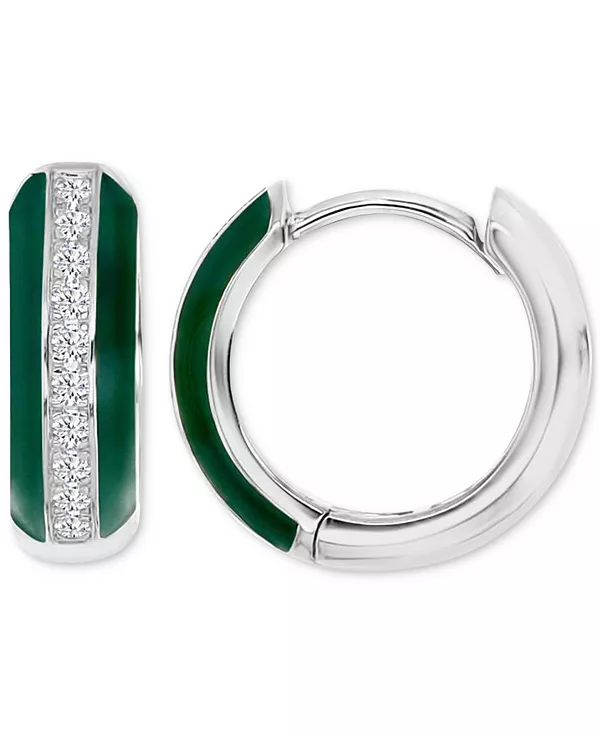 

Маленькие полированные серьги-кольца с кубическим цирконием и эмалью, 0,55 дюйма Macy'S, green/silver