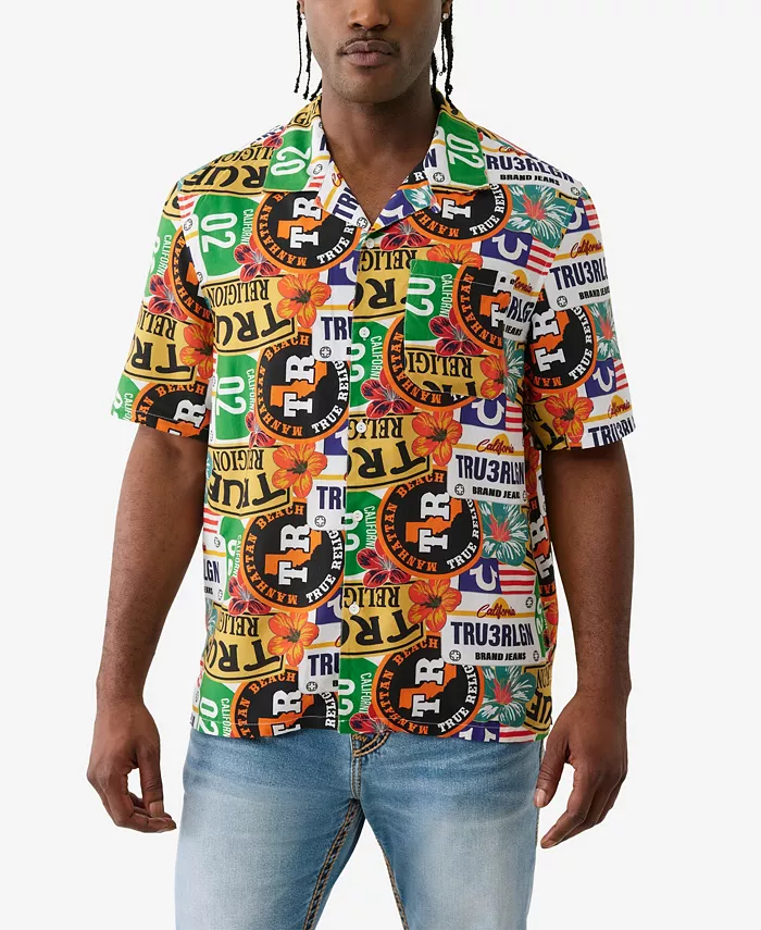 

Мужская короткая рубашка с принтом по всей поверхности Camp Shirt True Religion, мультиколор