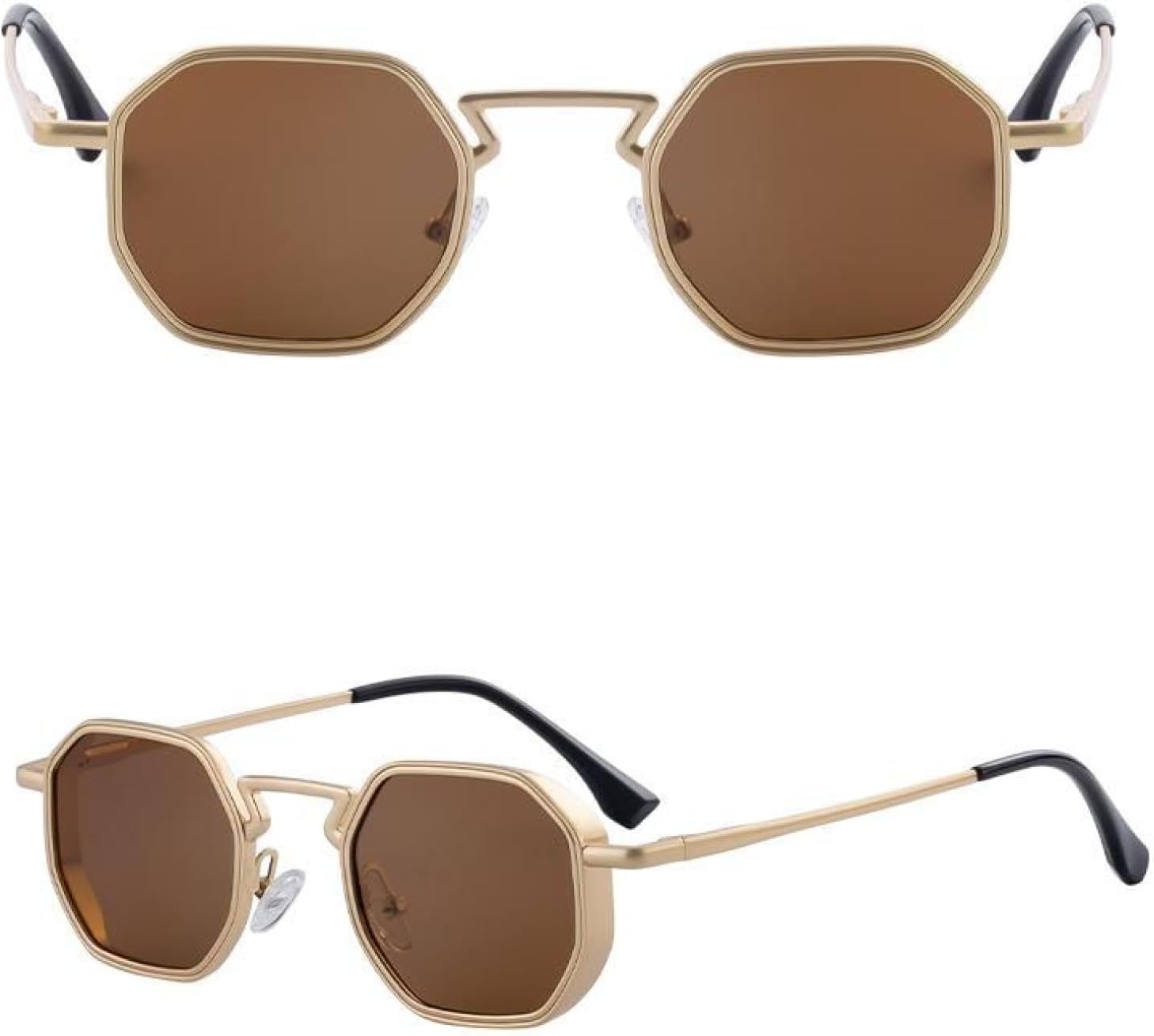 

Винтажные панк-солнцезащитные очки Polygon для мужчин и женщин, роскошная модная металлическая оправа, защита от УФ-излучения UV400, стиль стимпанк для вождения TVTBBVV, C4goldbrown