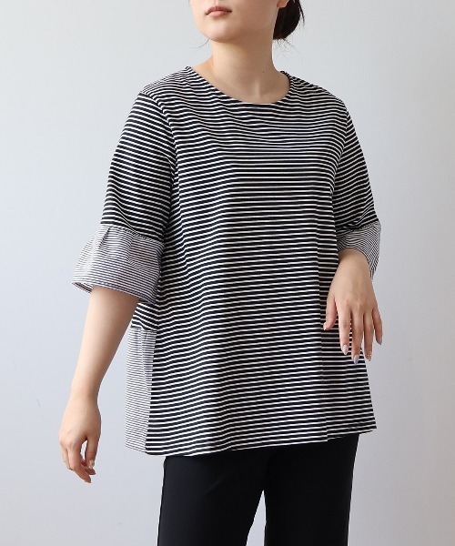 

Футболка полосатая, из смешанных материалов, с коротким рукавом, приталенная MB mint breeze, темно-синий