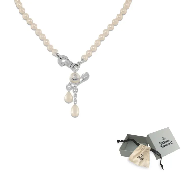 

Vivienne Westwood Серебряное ожерелье для женщин с подвеской Saturn и дизайном из неправильных жемчужных бусин Brass