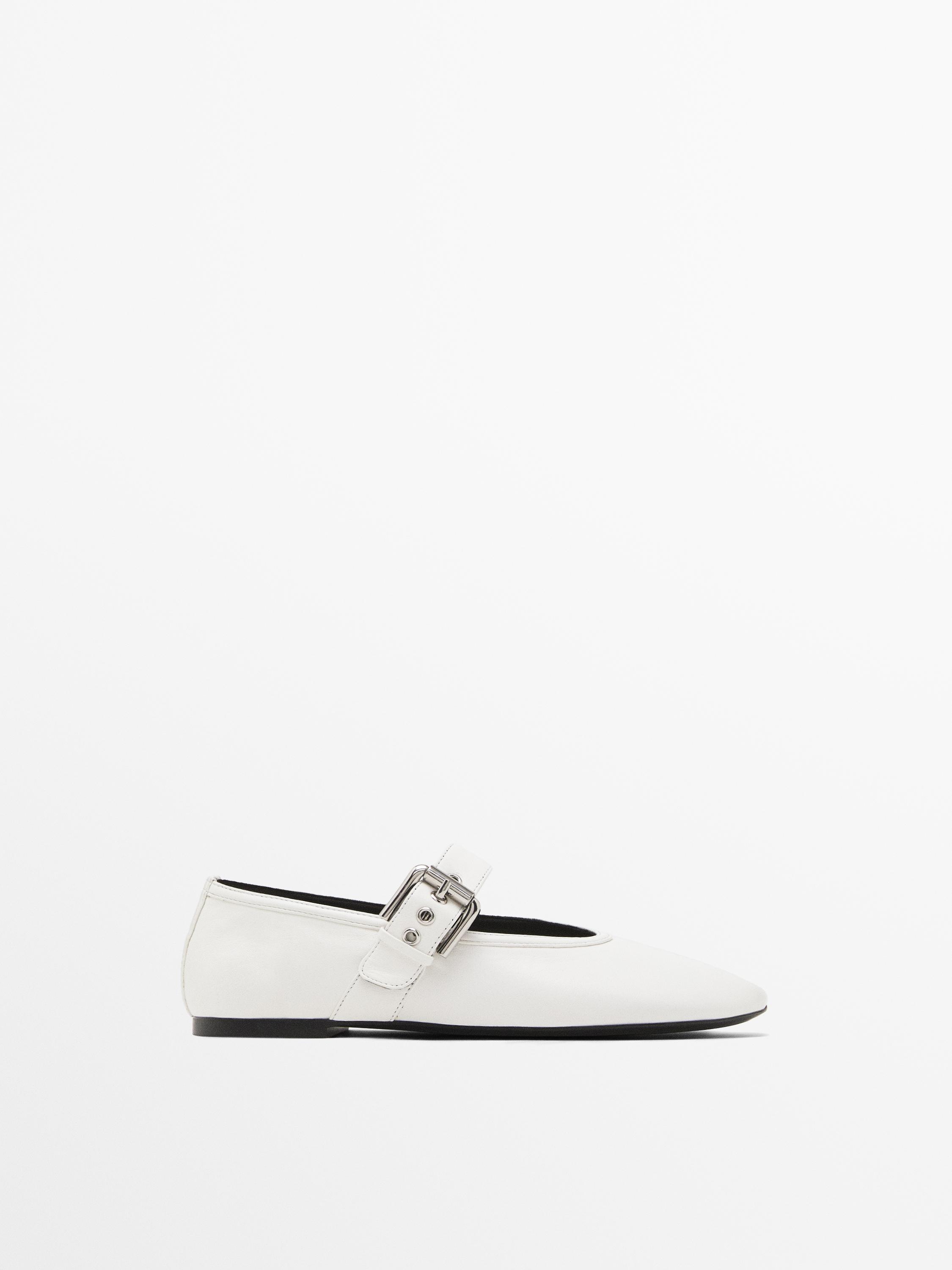 Мягкие балетки с пряжкой Massimo Dutti, белый