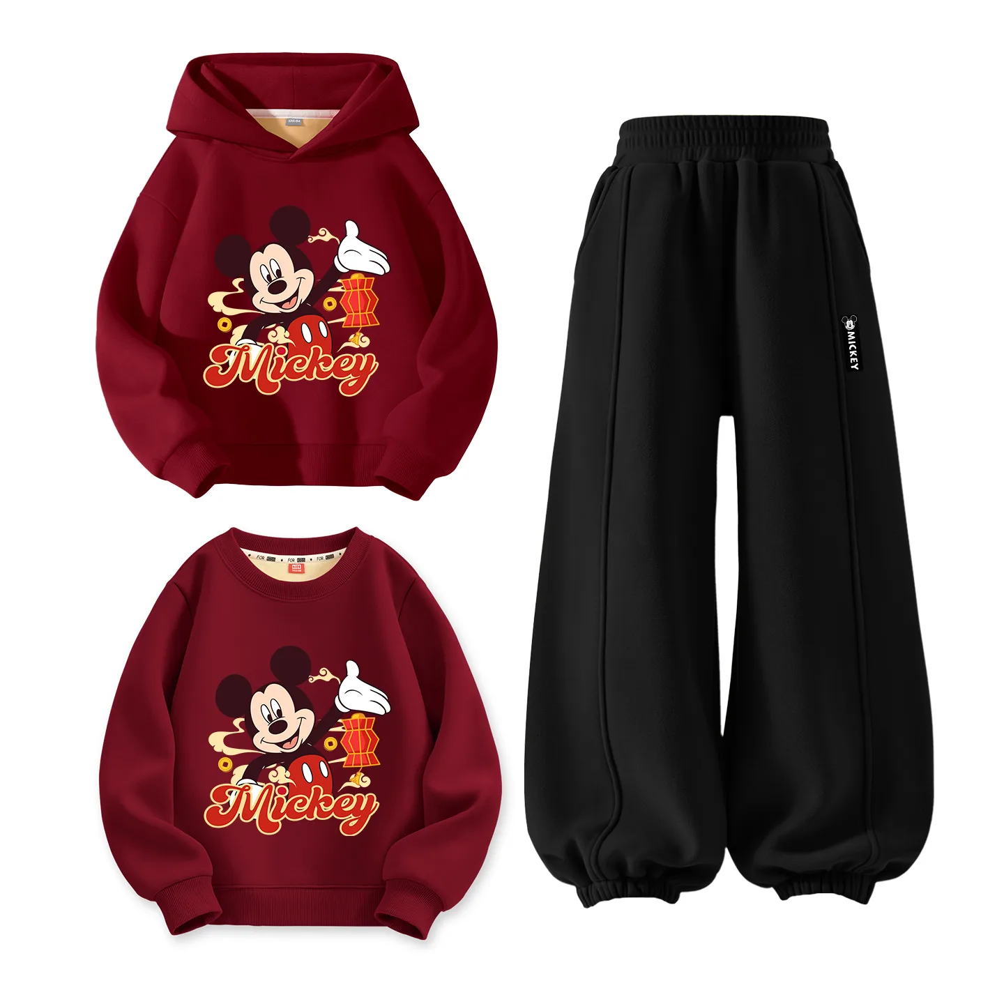 Детский спортивный комплект из 3 предметов Disney, [Thickened and Fleece-Lined]Dich Star Burgundy+Dich H Long Hook-and-Loop K Black+Dich Star Burgundy — фото 3