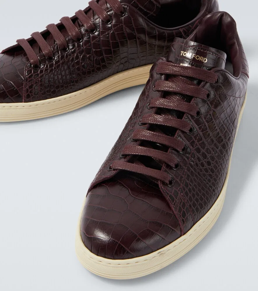 Кроссовки Warwick из кожи с эффектом крокодиловой кожи Tom Ford, бургунди — фото 3