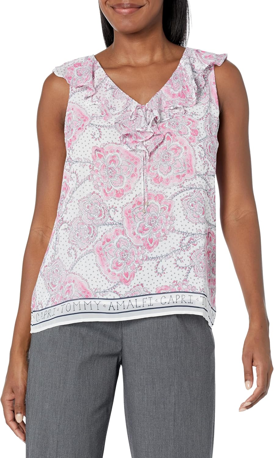 

Женский шифоновый топ Tommy Hilfiger с V-образным вырезом и оборками, Peony Multi