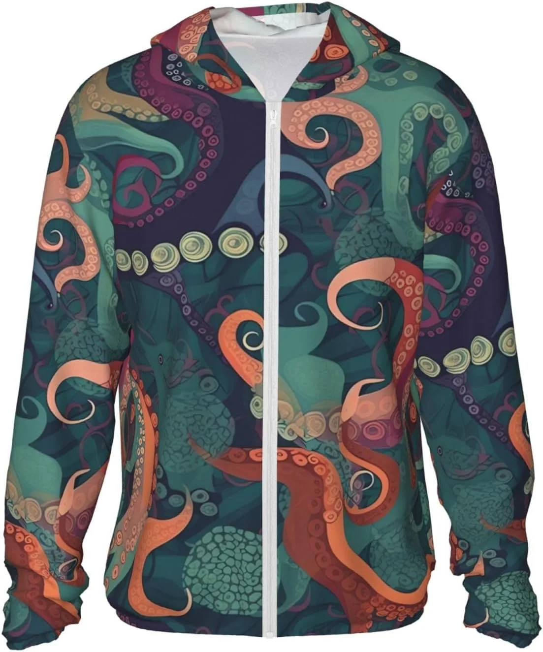 

Толстовка с защитой от солнца, длинный рукав, молния, принт с абстрактным осьминогом, карманы VTCTOASY