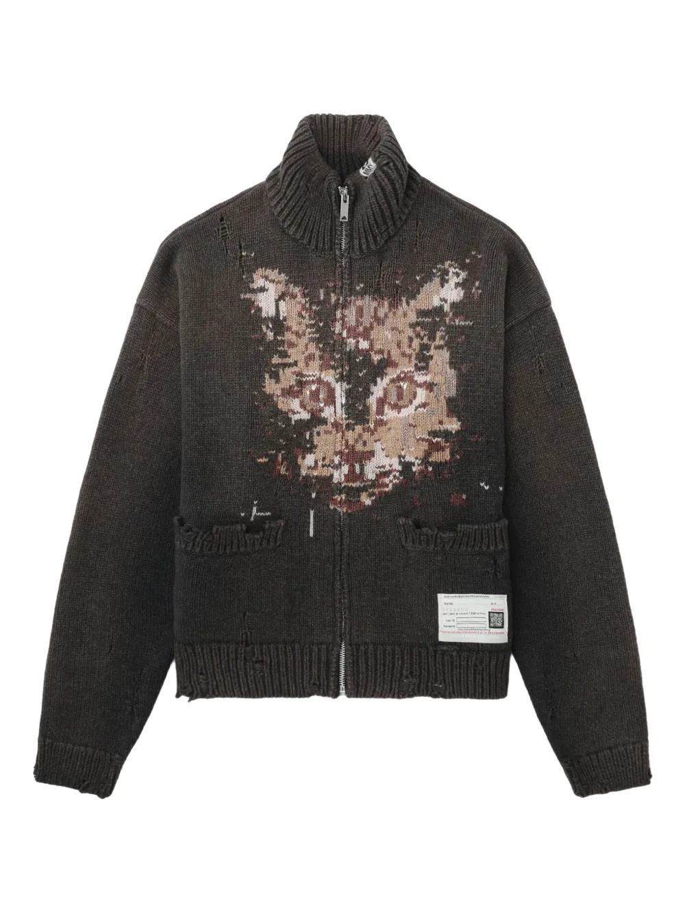 

Кардиган на молнии с эффектом потертости Maison Mihara Yasuhiro, черный