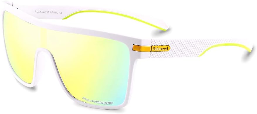 

Мужские поляризованные спортивные солнцезащитные очки Karsaer Flat Top TR90 в винтажном квадратном стиле для велоспорта, бега, рыбалки, гольфа, походов, Mirrored Gold Lens/White