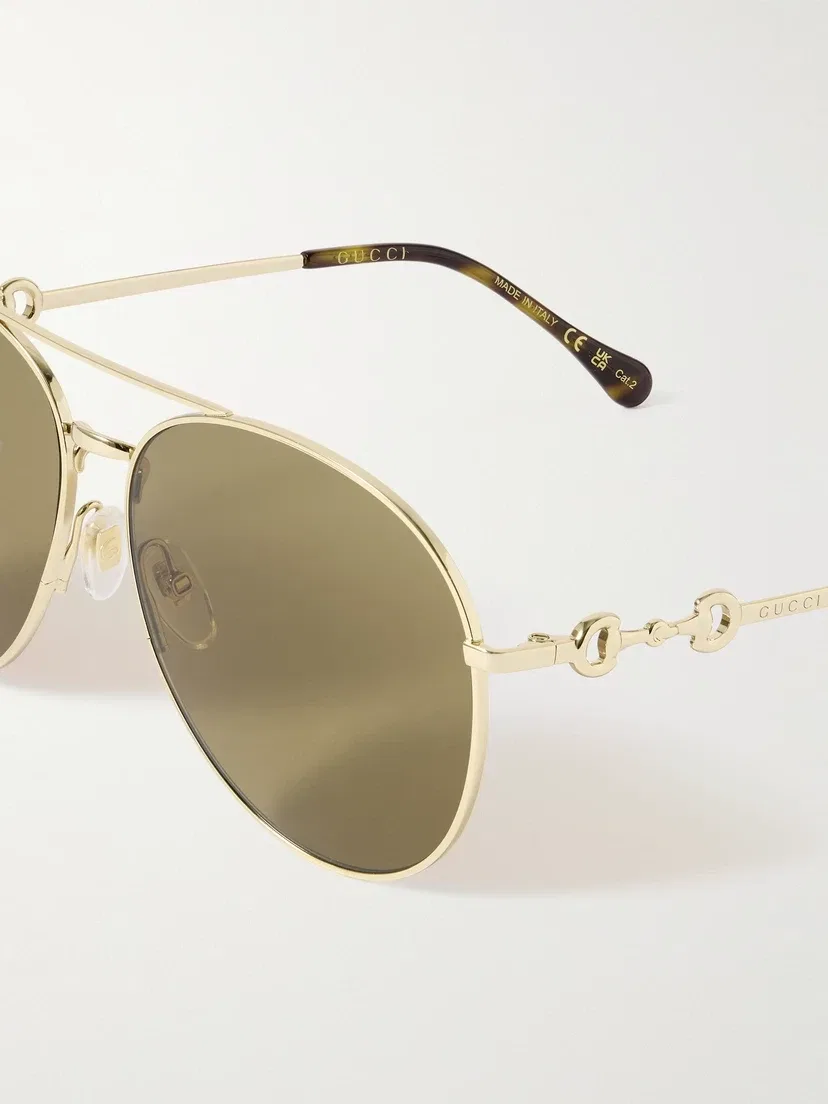 Солнцезащитные очки-авиаторы золотистого цвета Gucci Eyewear, золотой — фото 4