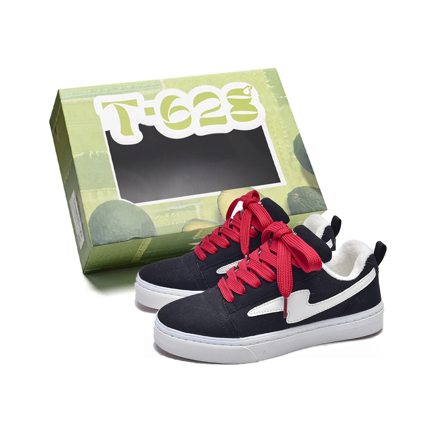 

Скользоустойчивые, износостойкие, легкие, дышащие низкие скейтерские кроссовки унисекс T628, черный (красный Laces)[Fleece-Lined and Thickened]