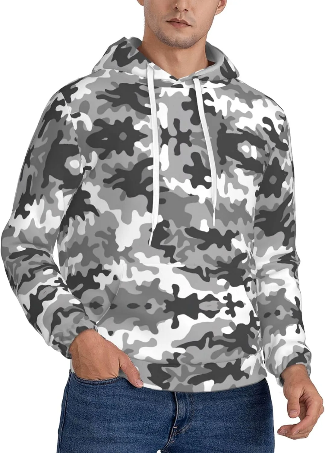 

Мужская флисовая толстовка с капюшоном, мягкая и теплая, с карманом, в трендовом цифровом камуфляжном принте SamLng