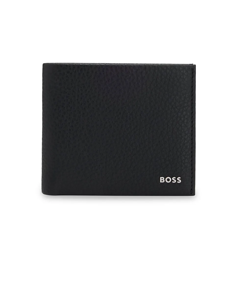 

Складной кошелек из зернистой кожи с отполированными буквами логотипа для мужчин Boss, черный