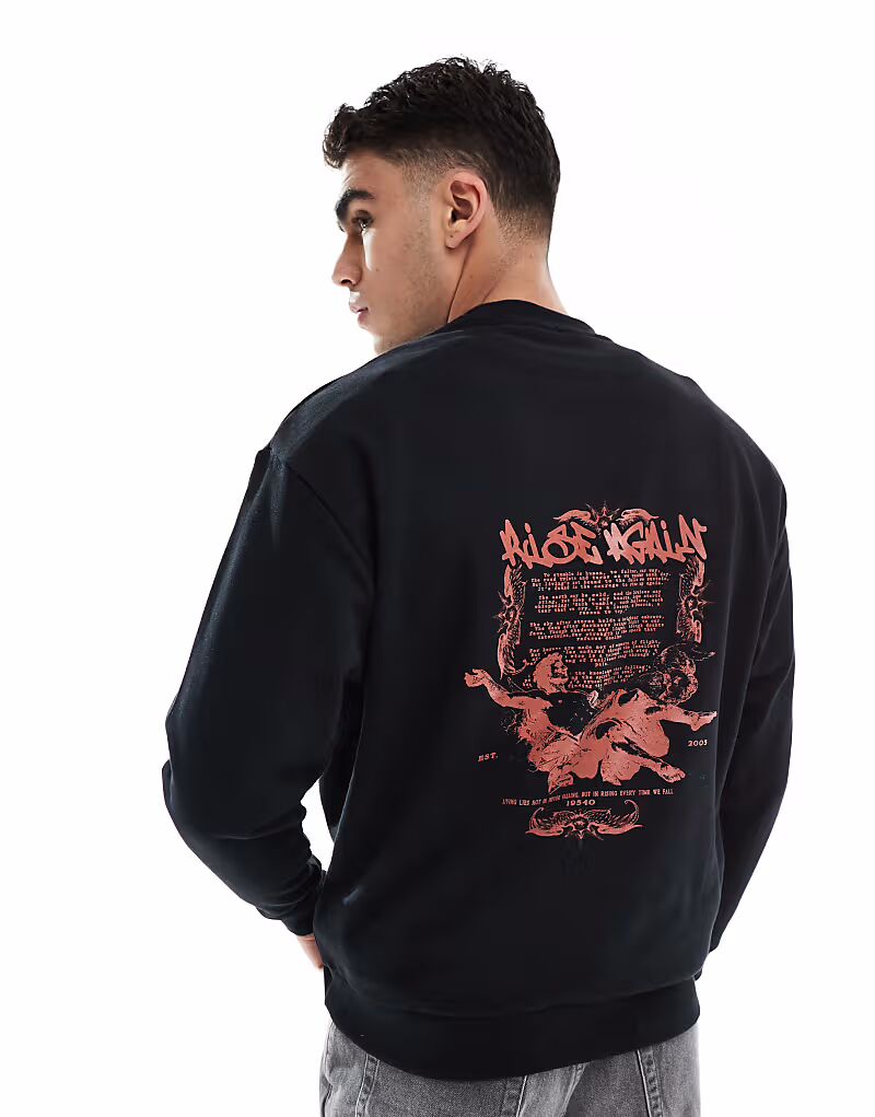 

Толстовка ASOS DESIGN с принтом граффити на спине черного цвета
