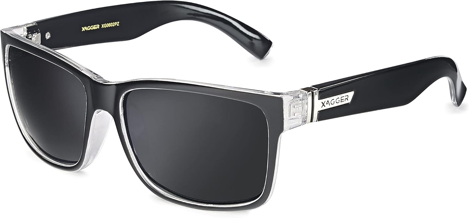 

Квадратные поляризованные солнцезащитные очки Xagger для мужчин и женщин, защита от ультрафиолета UV400, зеркальные спортивные солнцезащитные очки, Clear - Black | Smoke