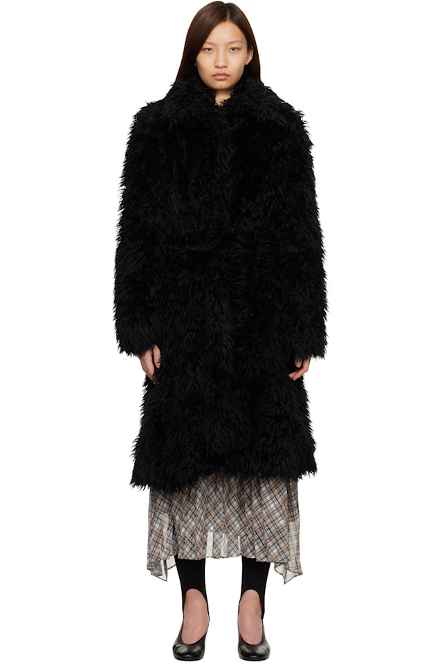 

Пальто из искусственного меха с поясом Acne Studios, черный