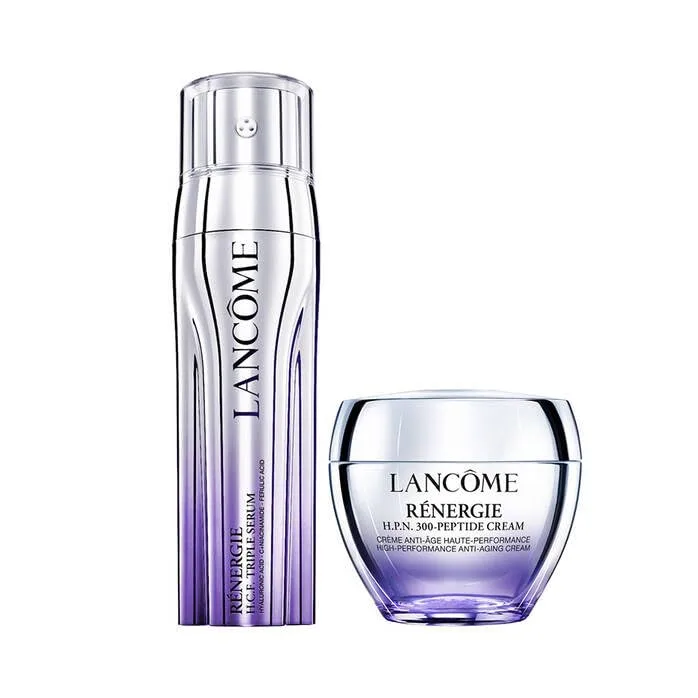 Набор Lancôme Rénergie HCF Triple Serum & HPN 300-Peptide Face Cream Duo - помогает заметно уменьшить обвисание кожи нижней части лица, морщины и пигментные пятна.