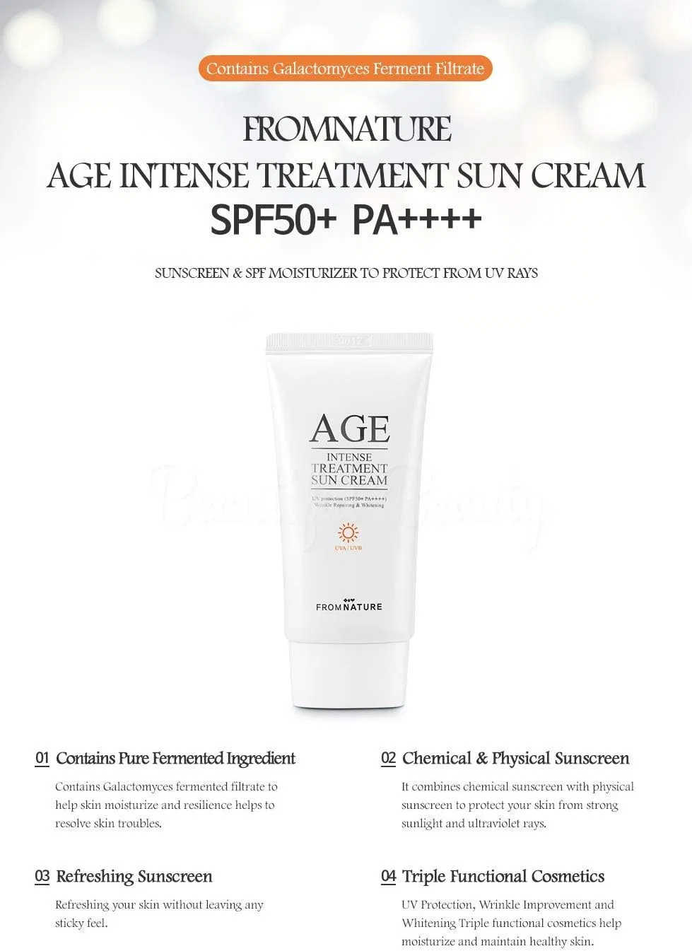 Солнцезащитный крем для лица FROMNATURE Age Intense Reconstruction Suncream SPF 50+ PA+++, 50 г From Nature — фото 3