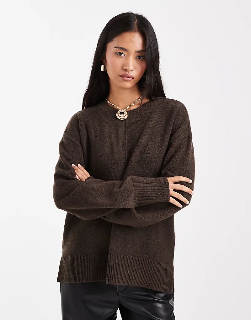 

Вязаный джемпер с детальным швом шоколадно-коричневого меланжевого цвета