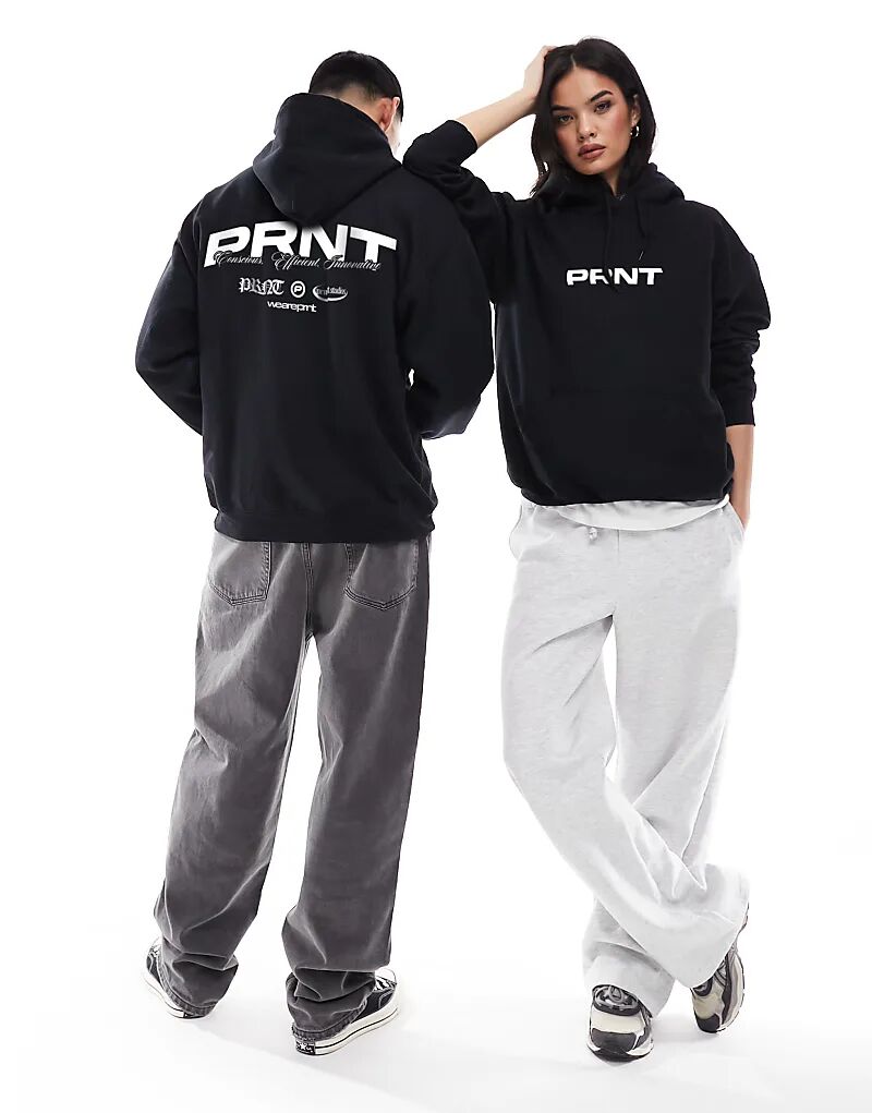 

PRNT Conscious Толстовка с принтом спереди и сзади, капюшон черного цвета