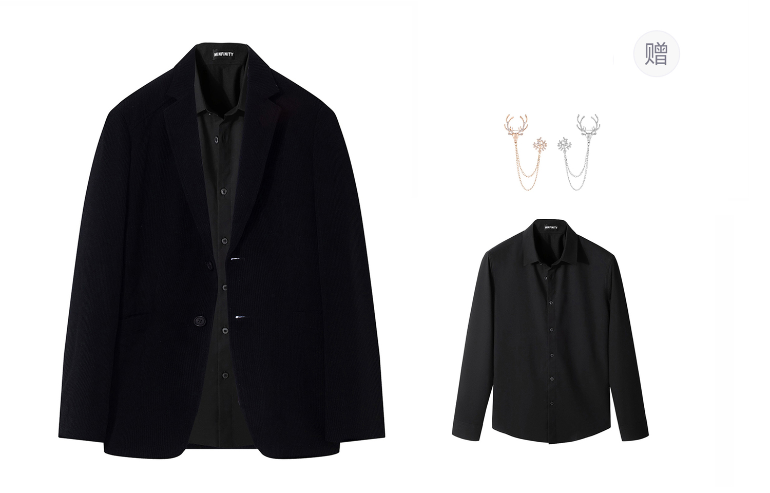 

Minfinity Универсальный деловой костюм, Black (Comes with Brooch+Black Shirt)