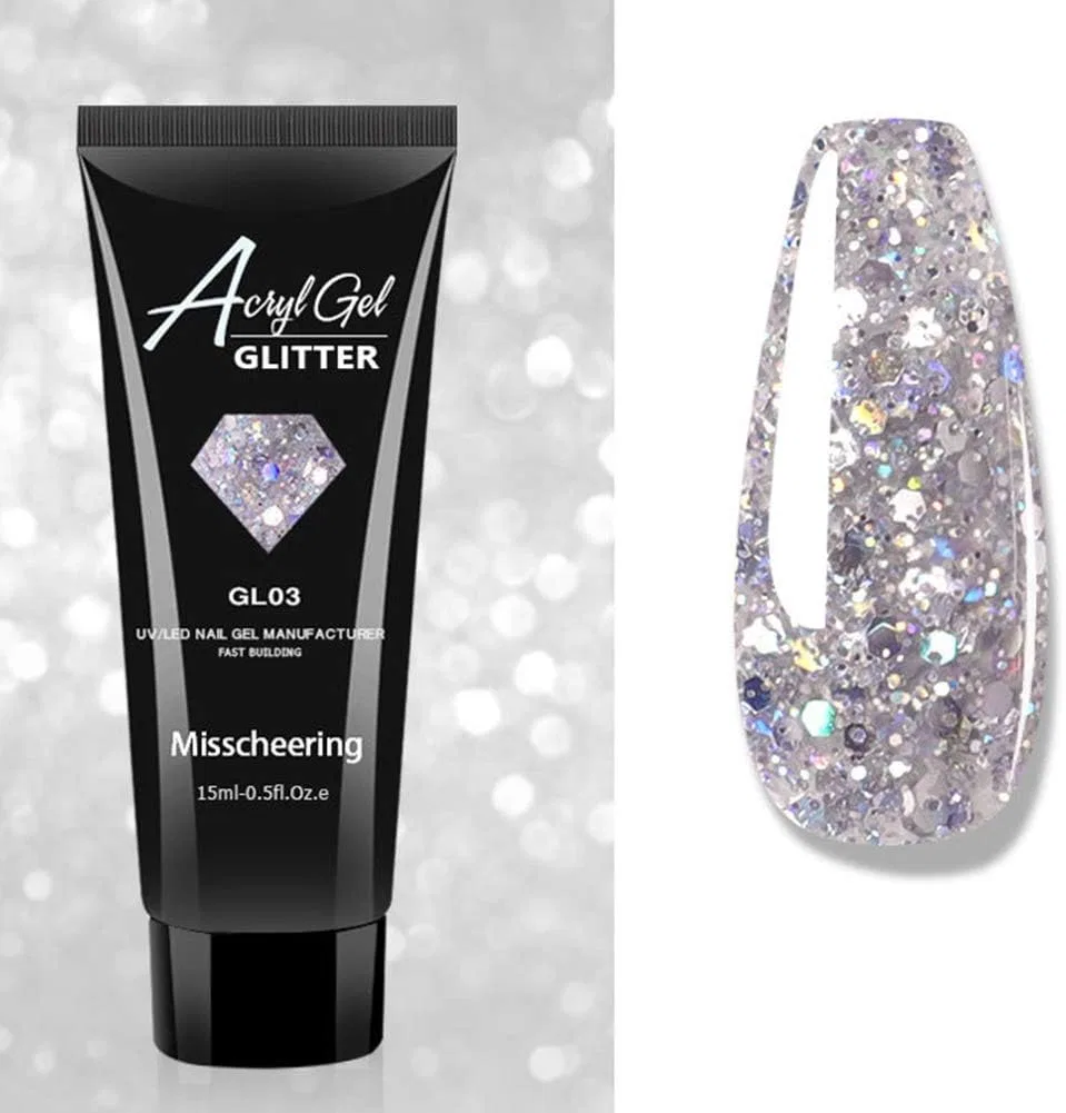 Полигель для наращивания ногтей ikasus Glitter Nail Gel, серебристый Ikasus, Silver