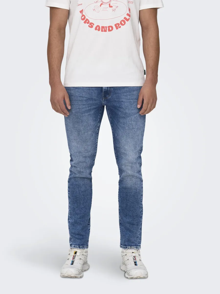 

Прямые джинсы ONLY & SONS "ONSWEFT REGULAR WB 0021 TAI DNM NOOS", с 4 карманами, синий