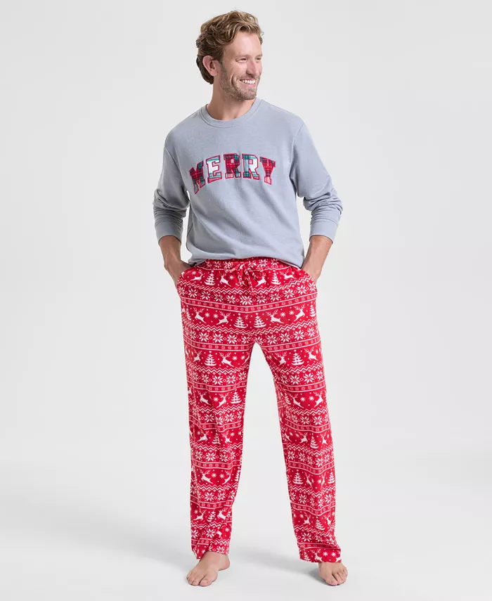 

Мужские пижамные штаны с оленями в стиле Fair Isle Holiday Lane, красный